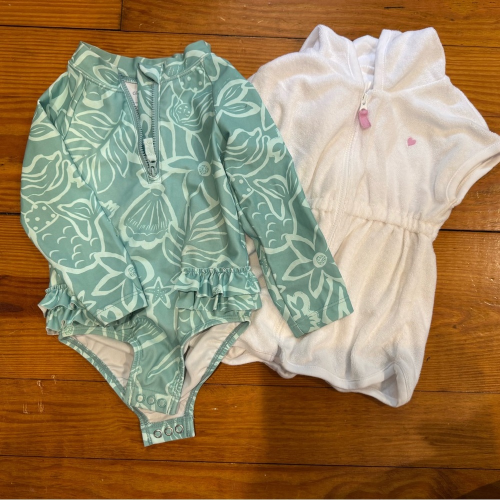 Carter's Green Floral Bodysuit and coverup